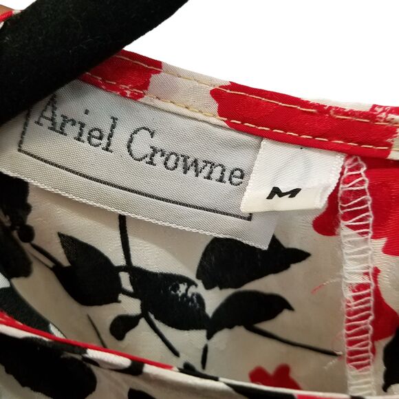 Ariel Crowne Womens Sz M Multicolor Floral Short Sleeve Blouse - Picture 2 of 9